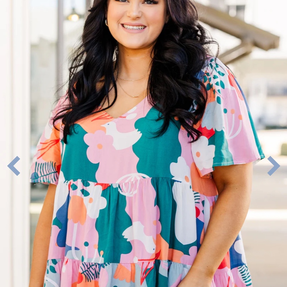 Chic Soul Pink and Green Relaxed Blouse